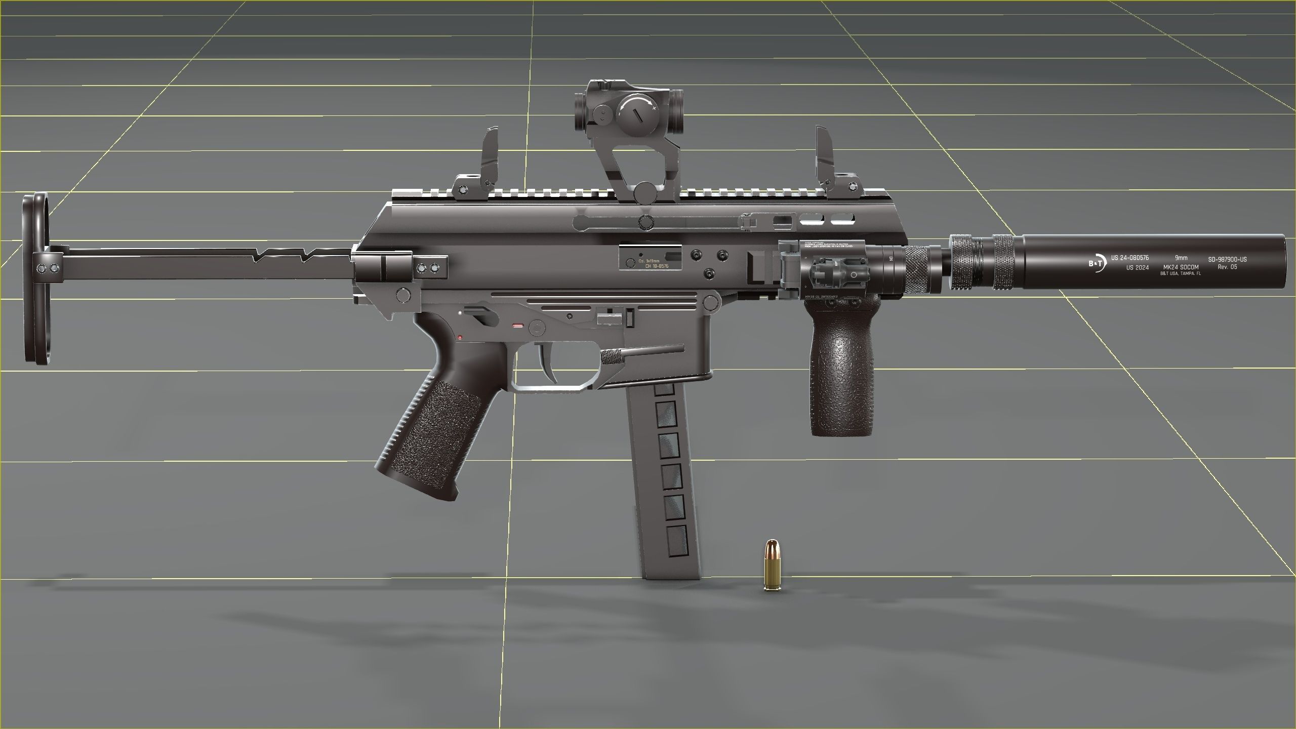B and T APC PRO 9mm with suppressor and Surefire x400rv Low-poly 3D model_14