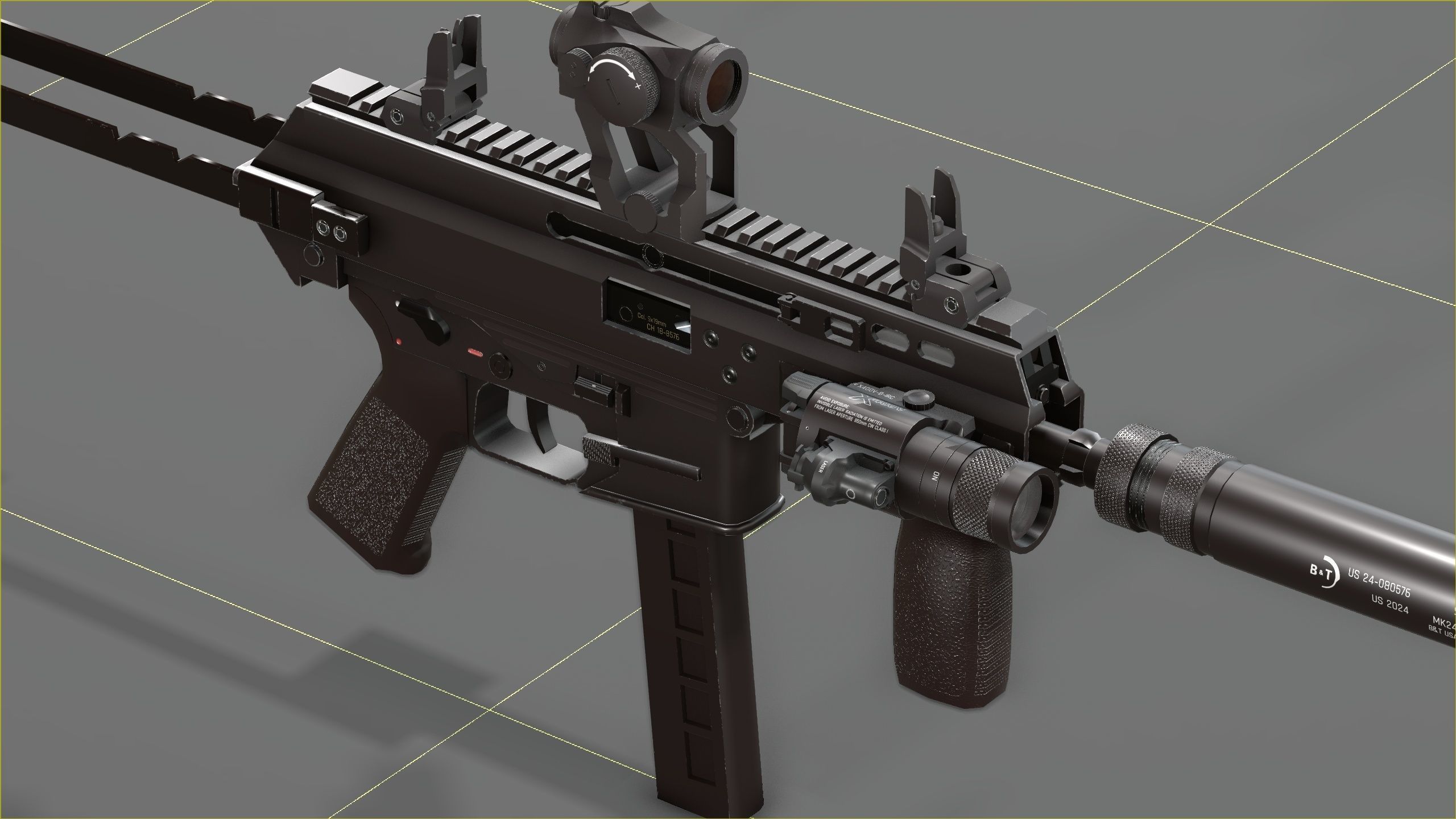 B and T APC PRO 9mm with suppressor and Surefire x400rv Low-poly 3D model_6