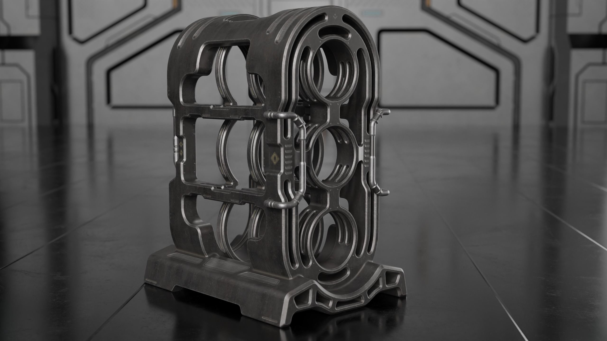 Sci-fi Barrel with Sci-fi Rack Low-poly 3D model_24