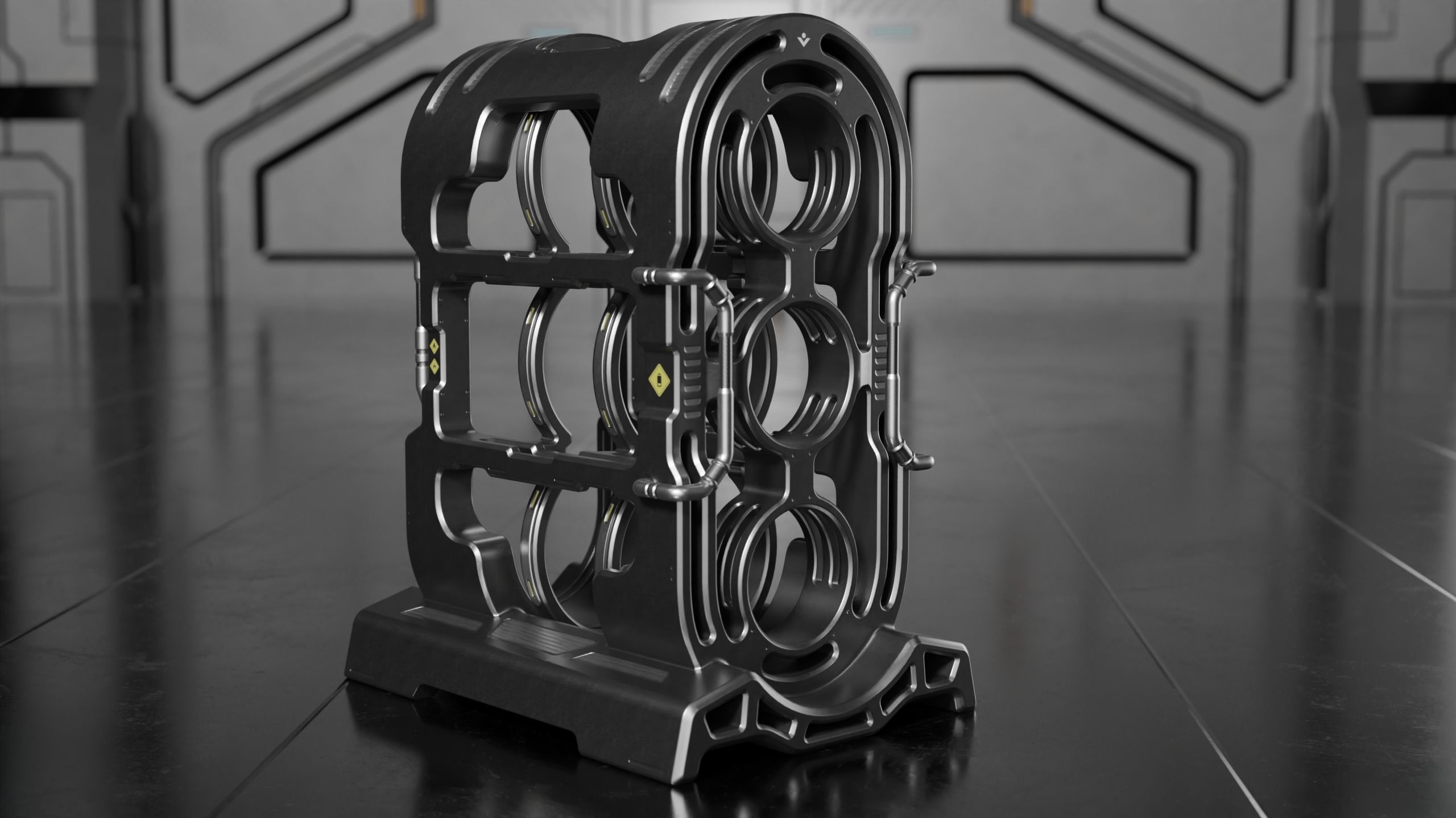 Sci-fi Barrel with Sci-fi Rack Low-poly 3D model_12