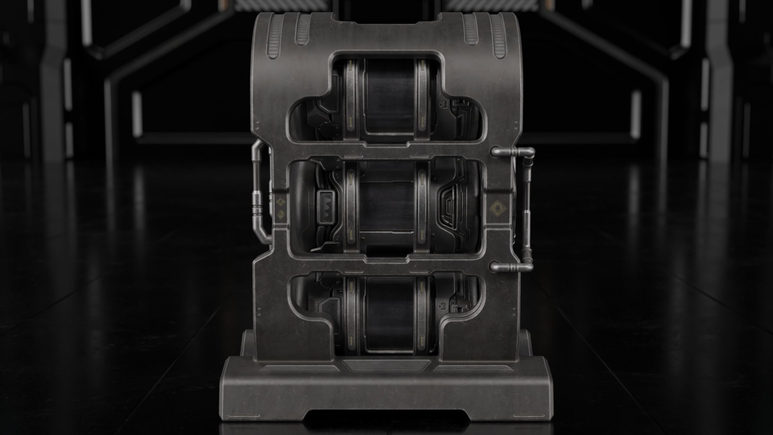 Sci-fi Barrel with Sci-fi Rack Low-poly 3D model_16