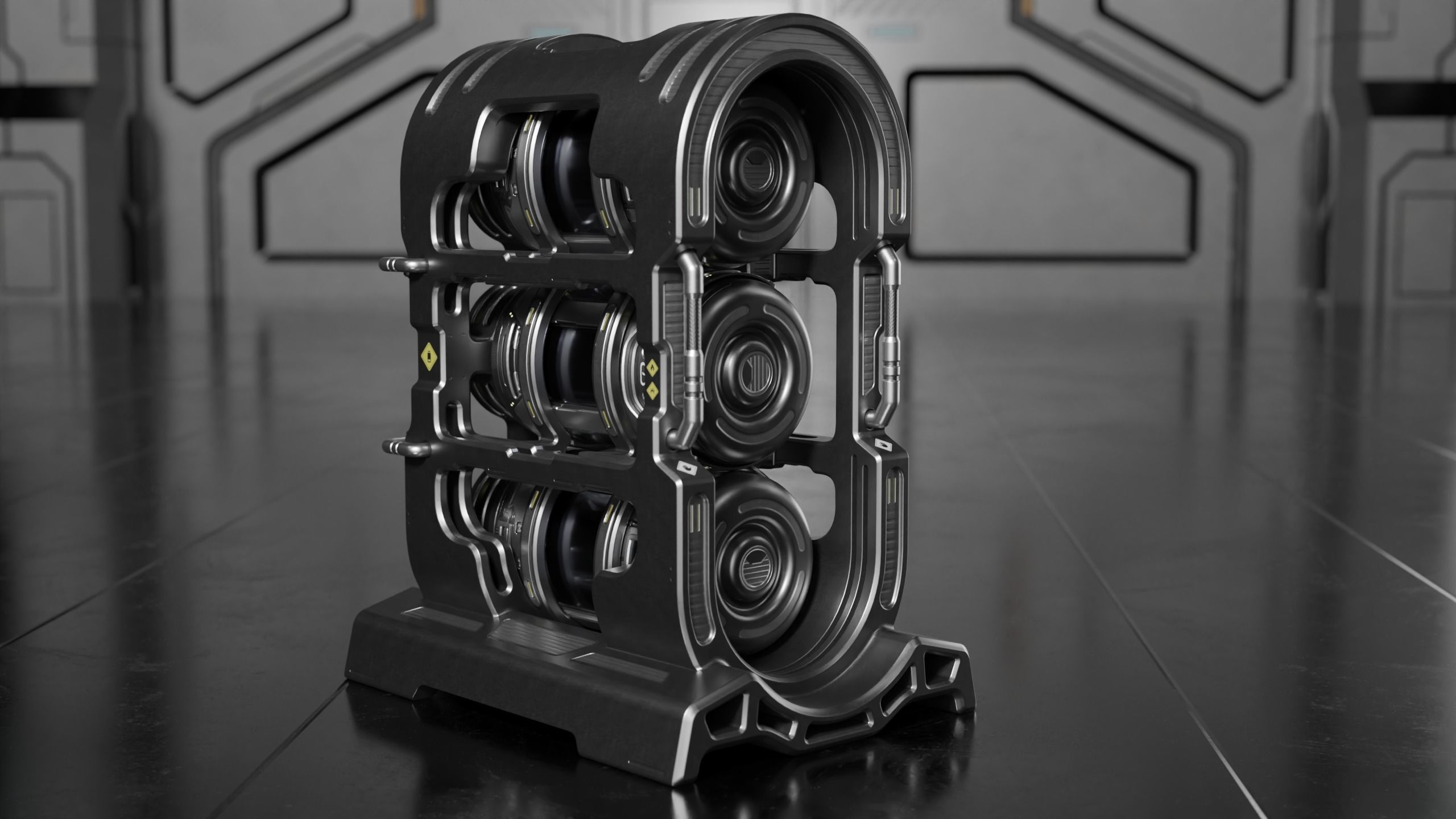 Sci-fi Barrel with Sci-fi Rack Low-poly 3D model_11