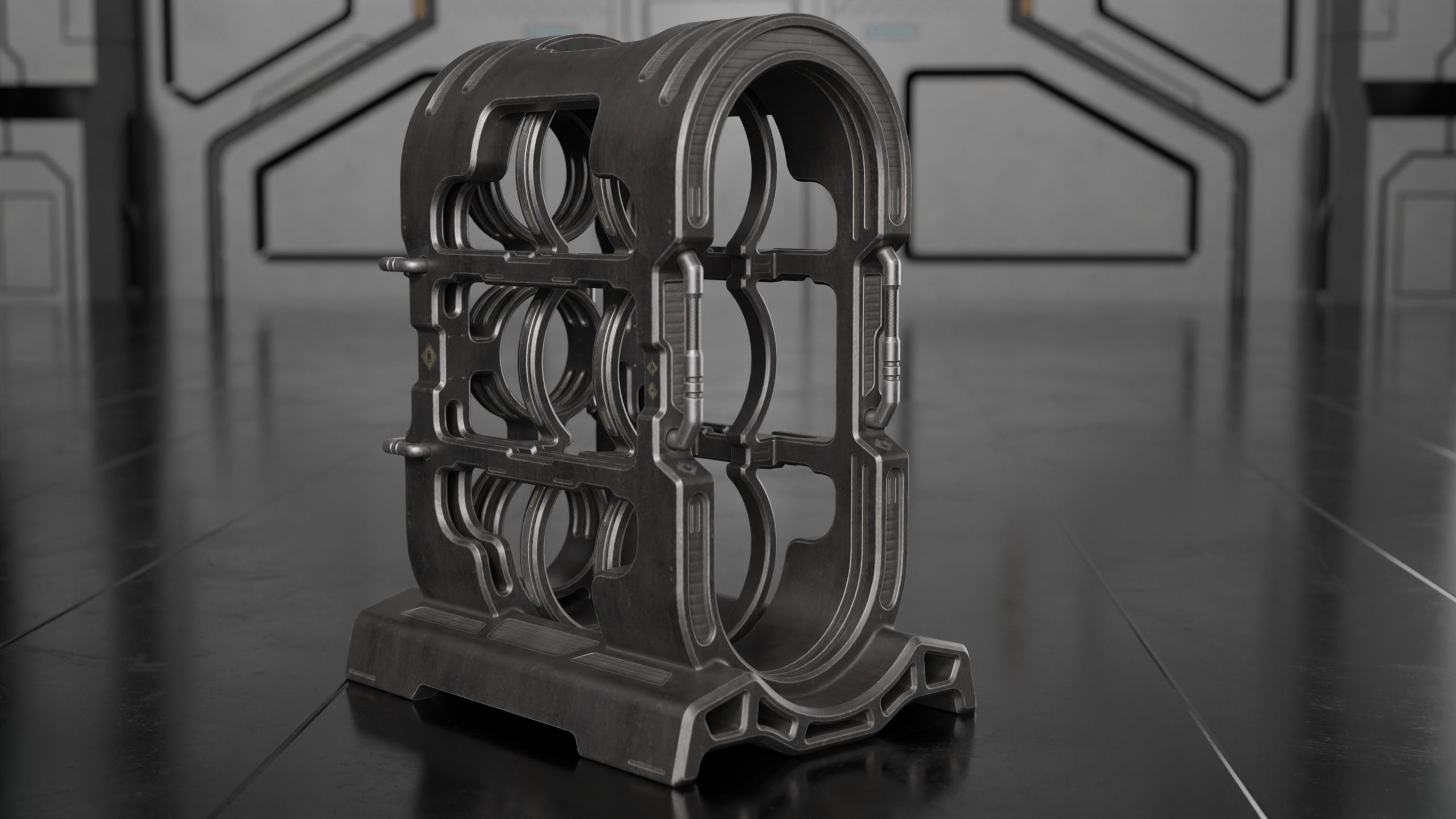 Sci-fi Barrel with Sci-fi Rack Low-poly 3D model_25