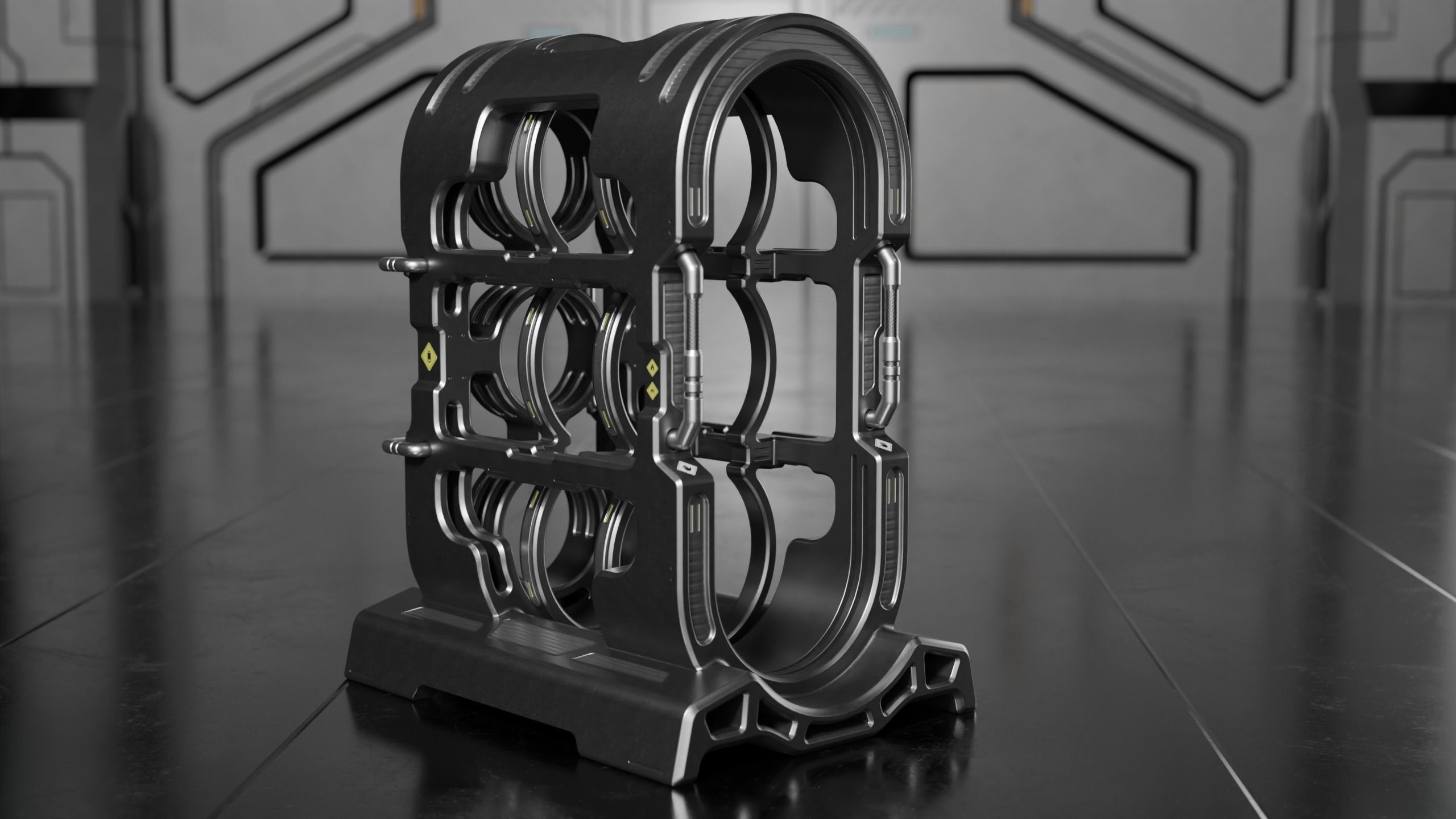 Sci-fi Barrel with Sci-fi Rack Low-poly 3D model_13