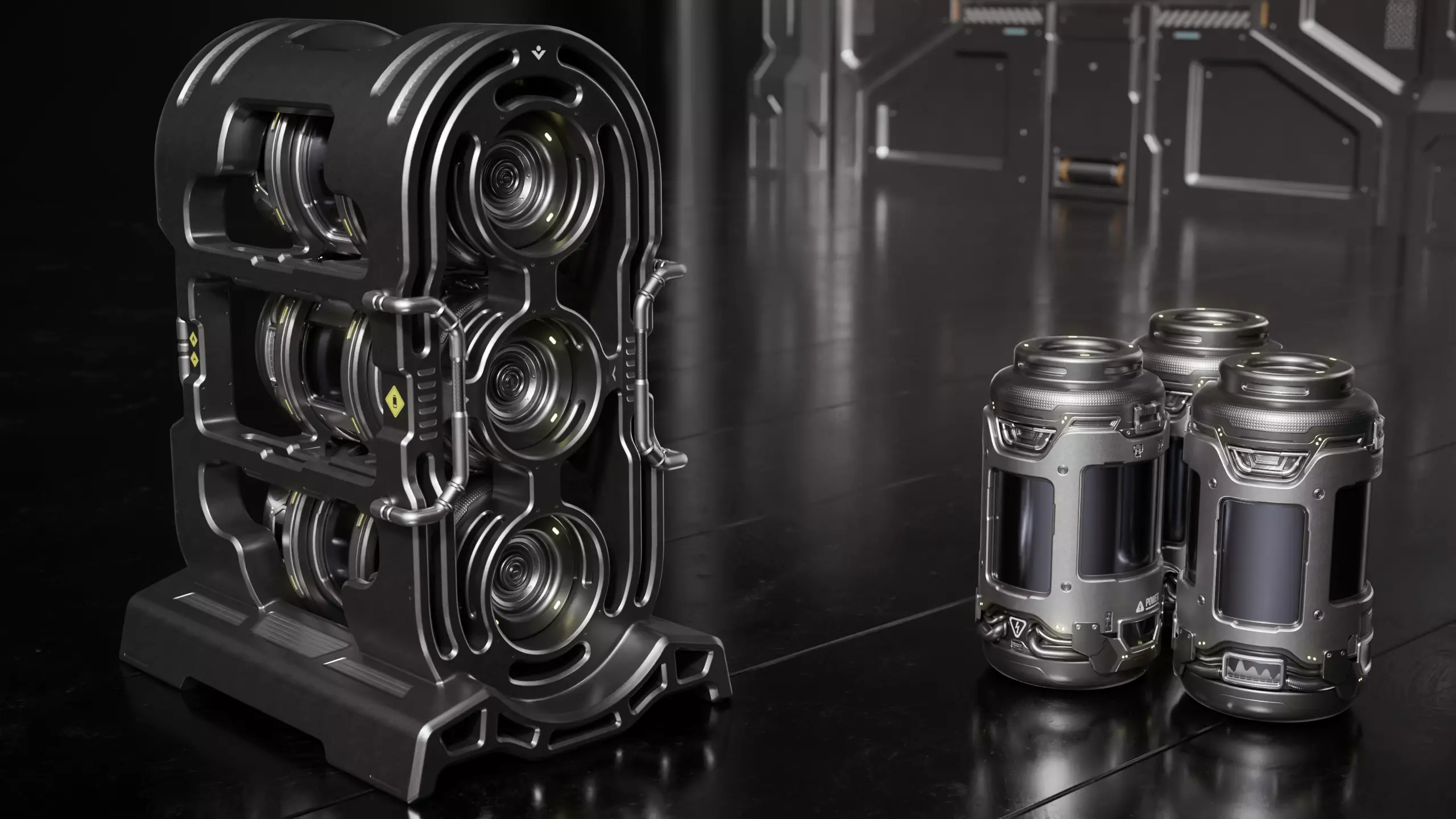 Sci-fi Barrel with Sci-fi Rack Low-poly 3D model_0