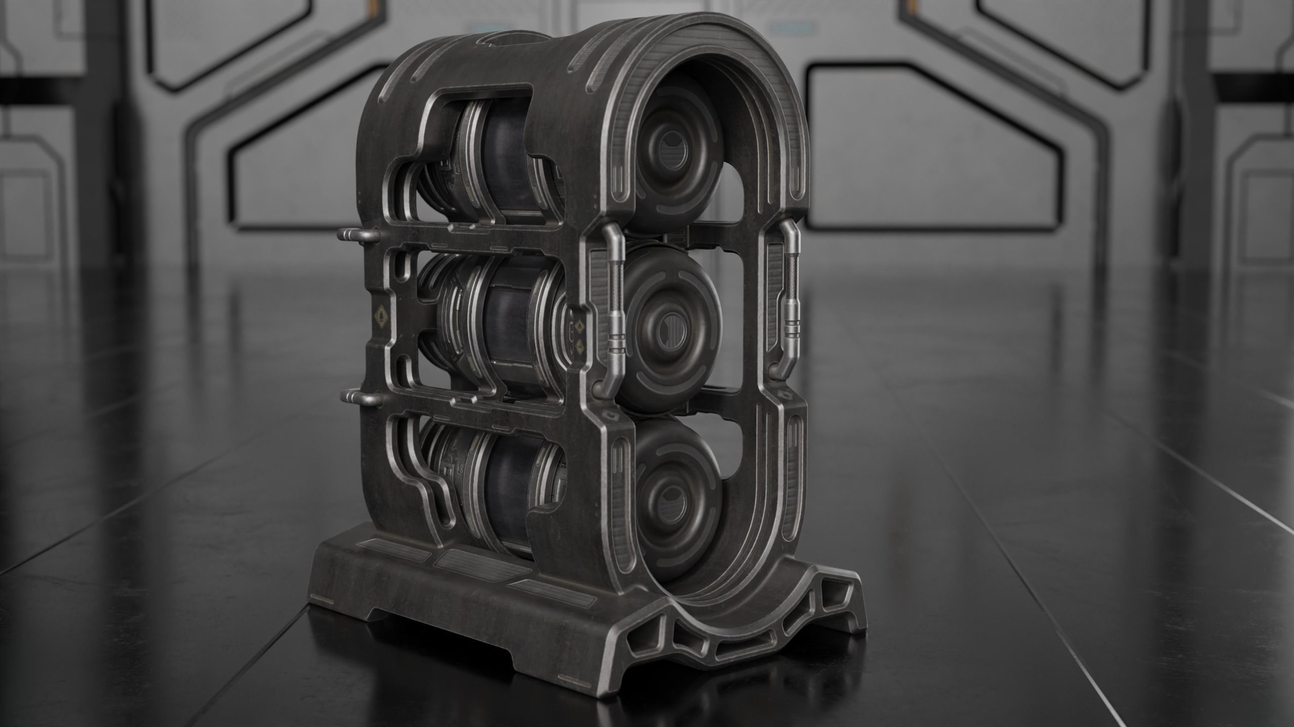 Sci-fi Barrel with Sci-fi Rack Low-poly 3D model_23