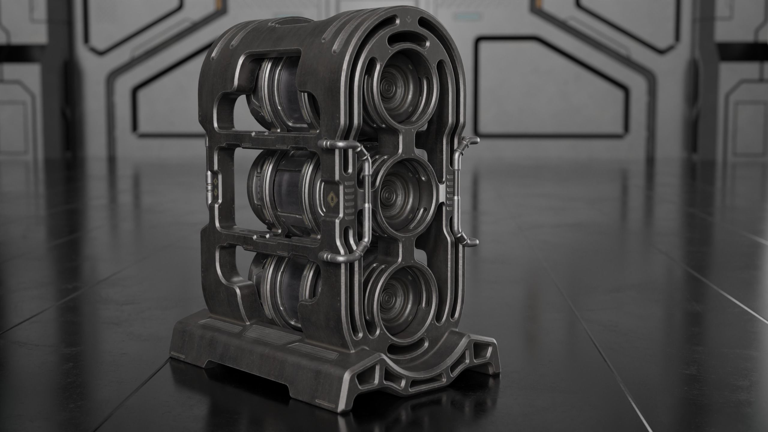 Sci-fi Barrel with Sci-fi Rack Low-poly 3D model_22