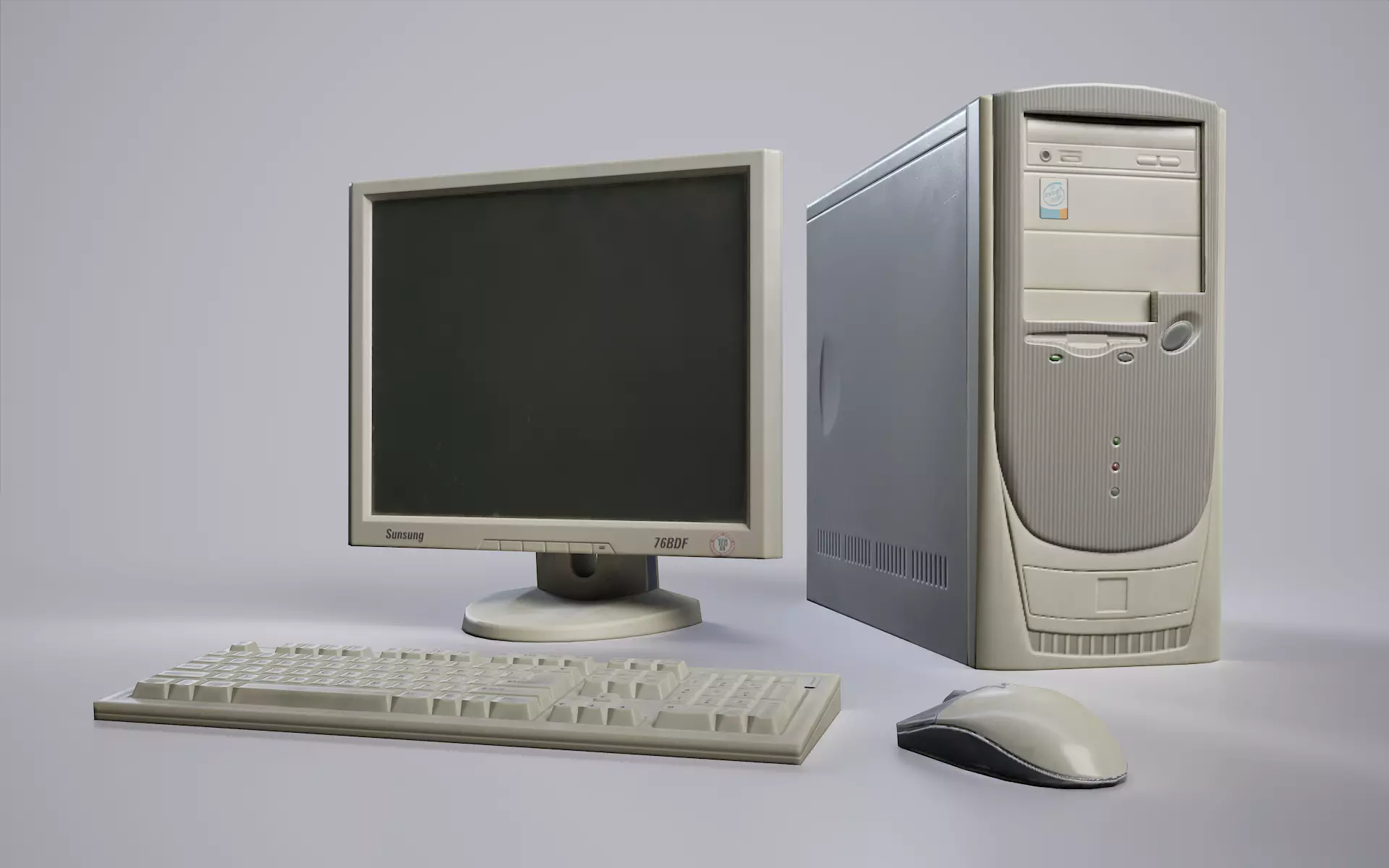 Old PC Personal computer Low-poly 3D model_0