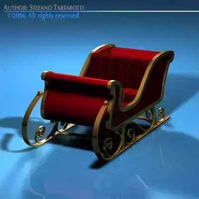 Red Santa Claus sled 3D model