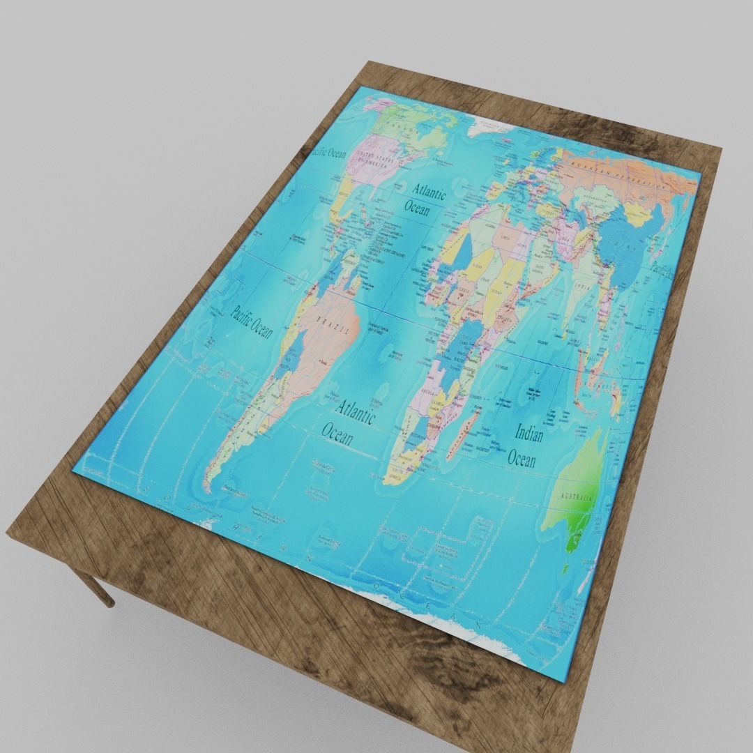 World map table Low-poly 3D model_11