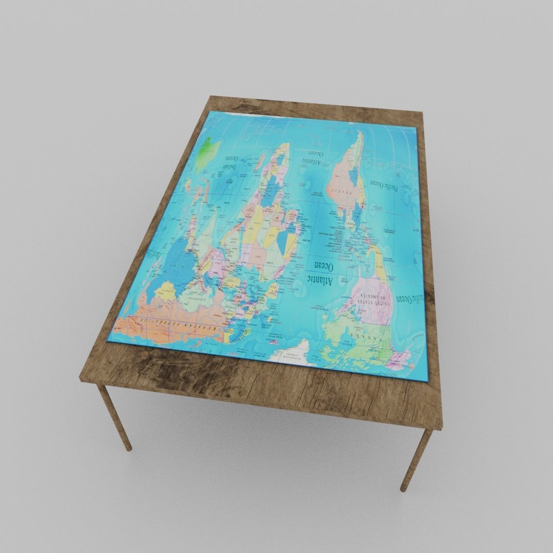 World map table Low-poly 3D model_5