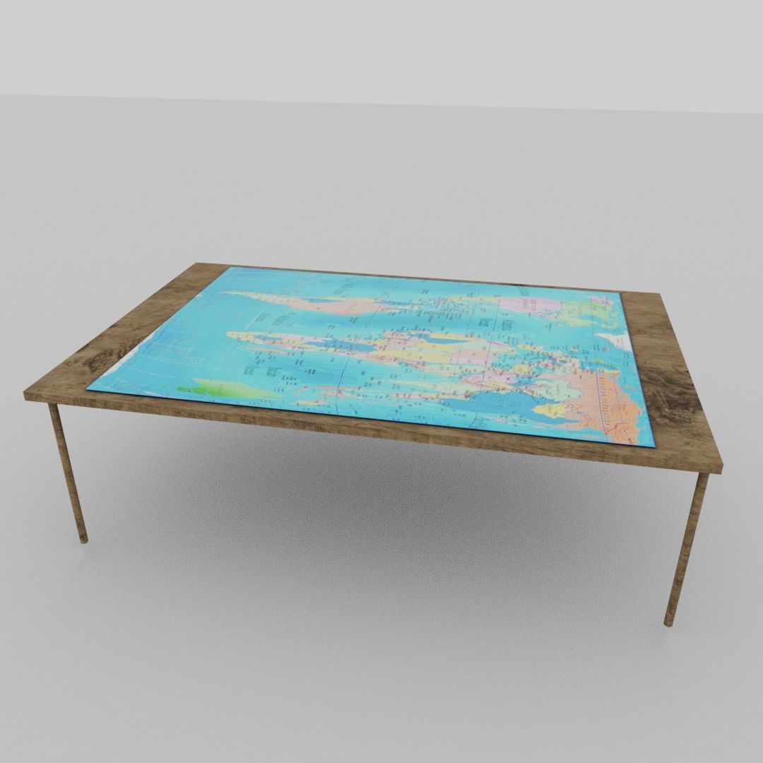 World map table Low-poly 3D model_2