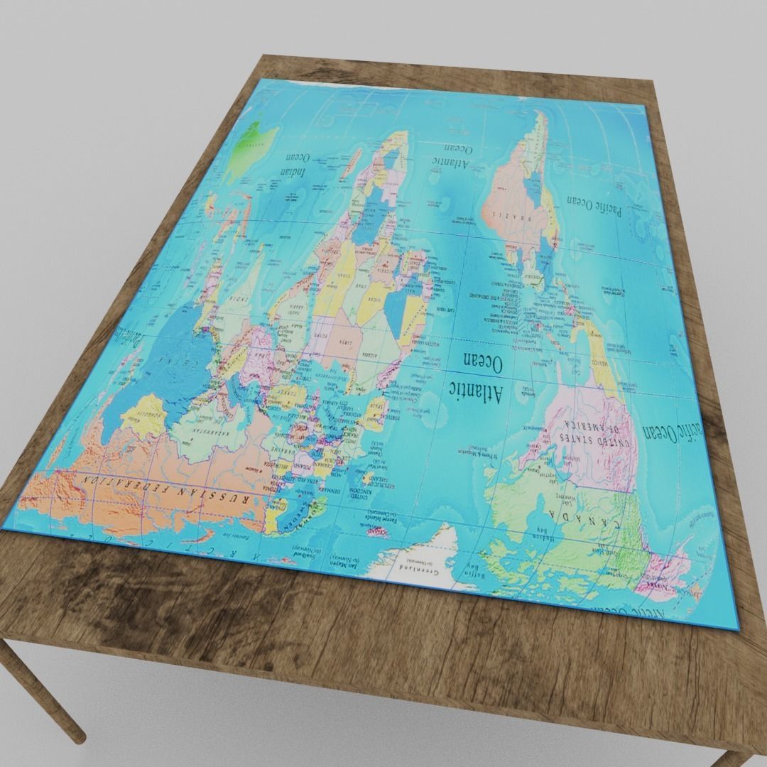 World map table Low-poly 3D model_1