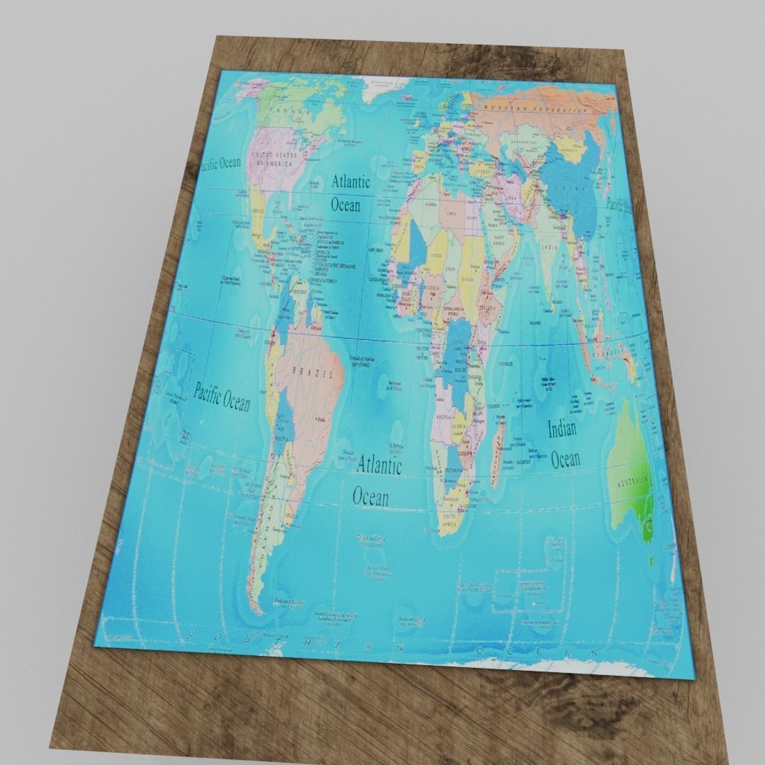 World map table Low-poly 3D model_3