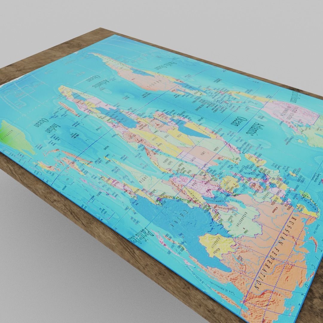 World map table Low-poly 3D model_9