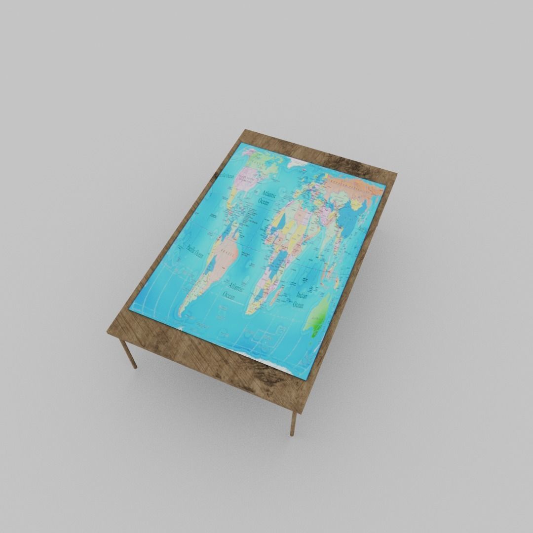 World map table Low-poly 3D model_10