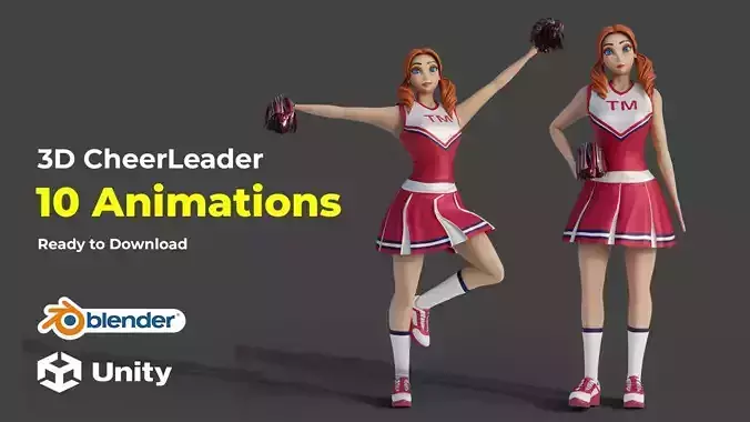 Cartoon Cheerleader Rigged Animated Blender with Unity  Low-poly 3D model