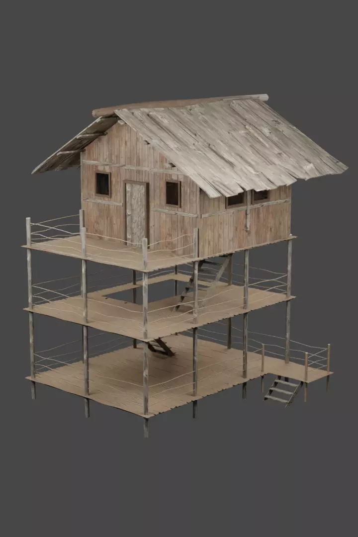 FANTASY MEDIEVAL WOODEN VILLAGE WATCHTOWER HUT low-poly 3D model Free low-poly 3D model_0