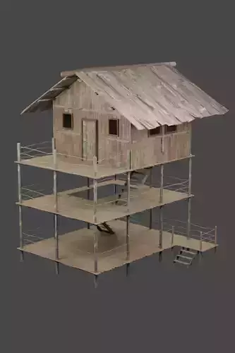 FANTASY MEDIEVAL WOODEN VILLAGE WATCHTOWER HUT low-poly 3D model