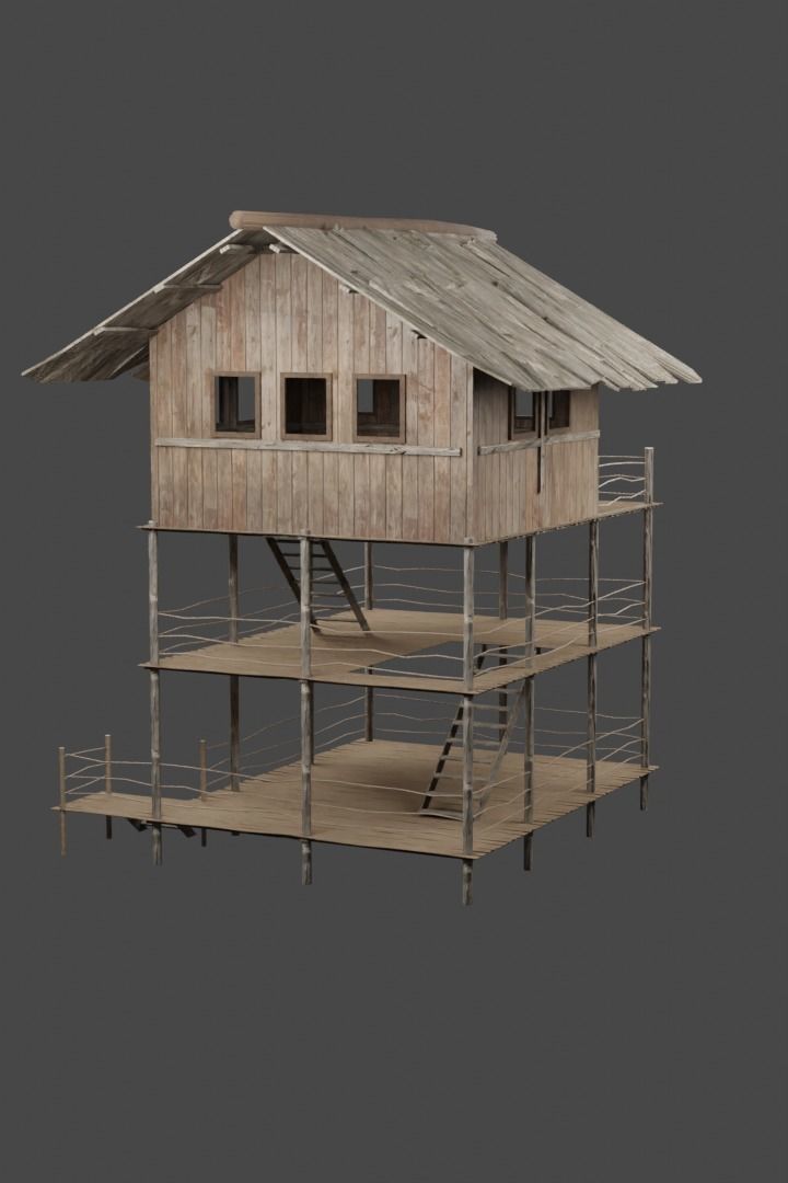 FANTASY MEDIEVAL WOODEN VILLAGE WATCHTOWER HUT low-poly 3D model Free low-poly 3D model_1