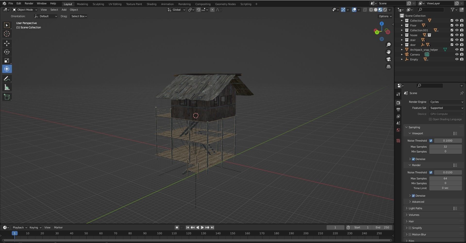 FANTASY MEDIEVAL WOODEN VILLAGE WATCHTOWER HUT low-poly 3D model Free low-poly 3D model_9