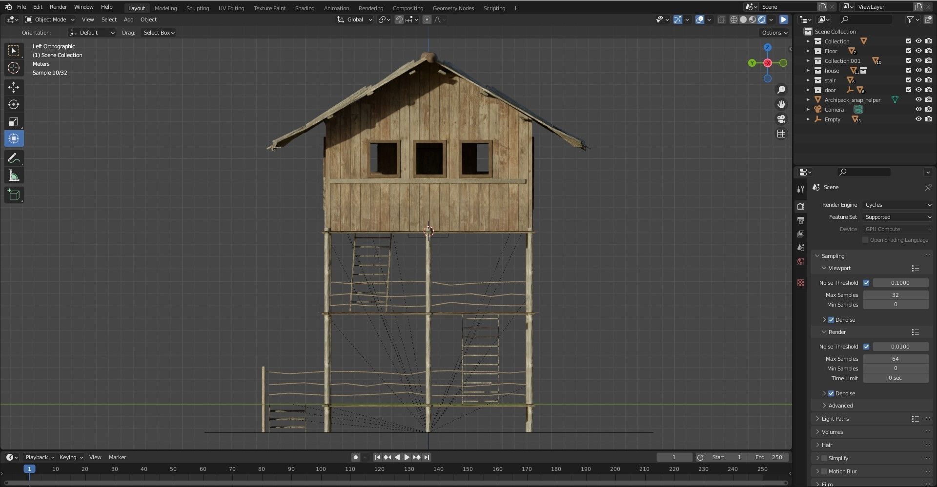 FANTASY MEDIEVAL WOODEN VILLAGE WATCHTOWER HUT low-poly 3D model Free low-poly 3D model_5