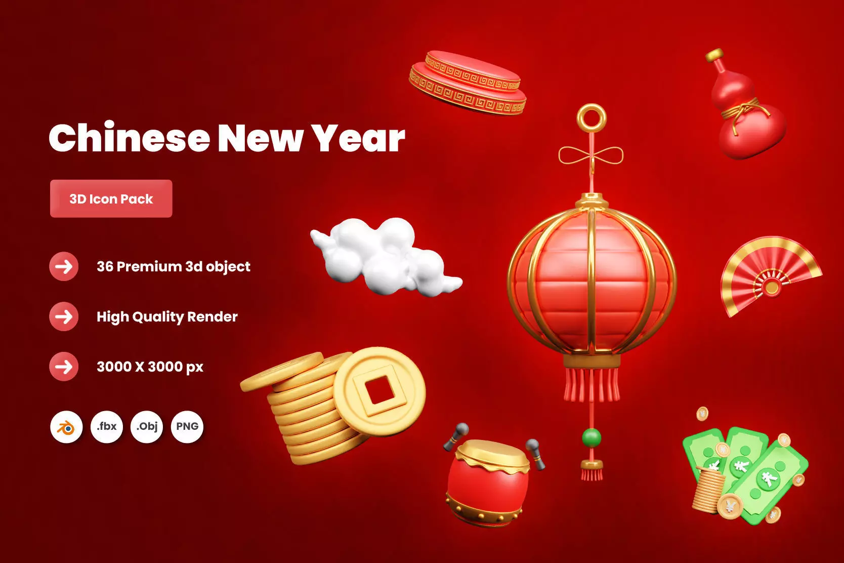 Chinese New Year Icon 3d Illustration  3D model_0