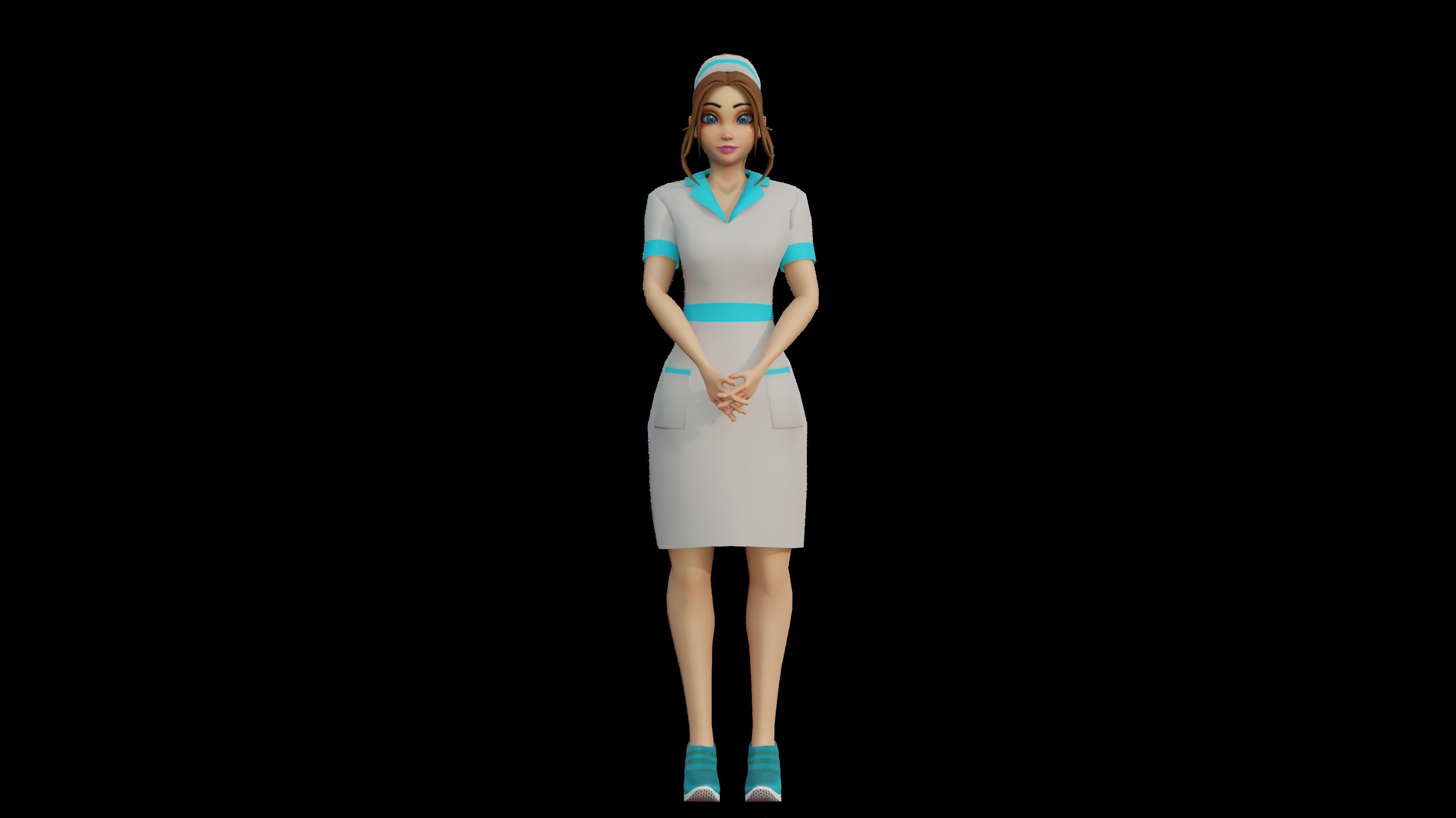 Cartoon Nurse Female Rigged Animated Blender with Unity  Low-poly 3D model_9