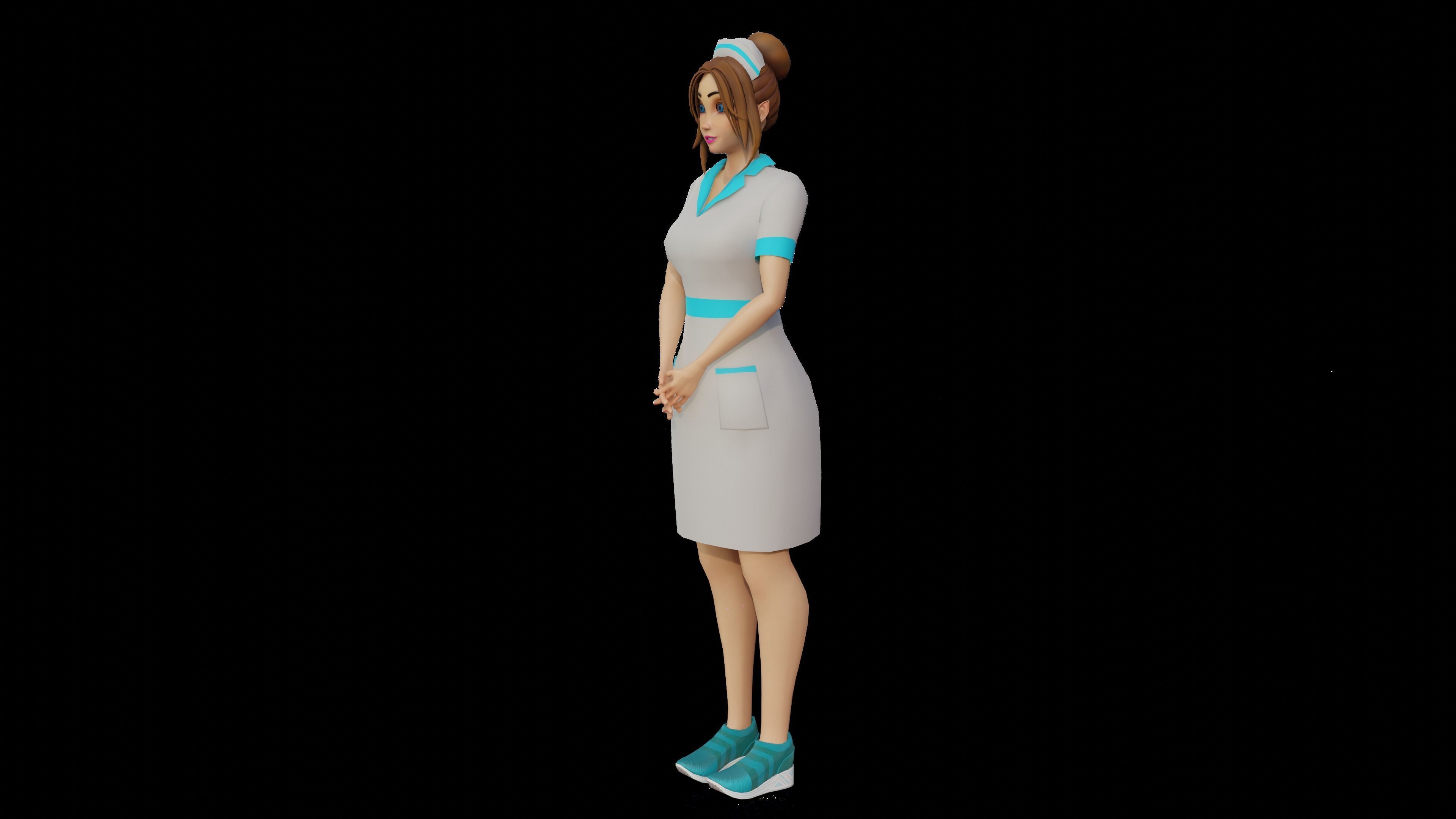 Cartoon Nurse Female Rigged Animated Blender with Unity  Low-poly 3D model_4