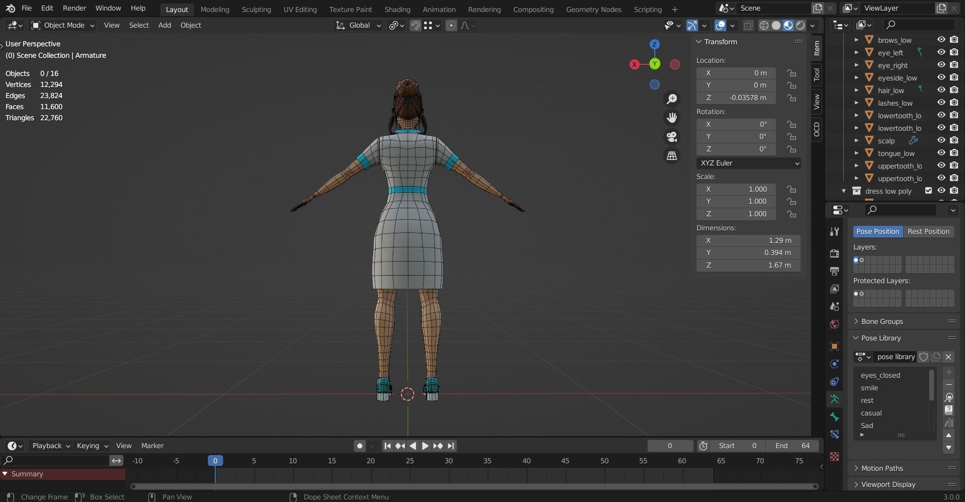 Cartoon Nurse Female Rigged Animated Blender with Unity  Low-poly 3D model_14