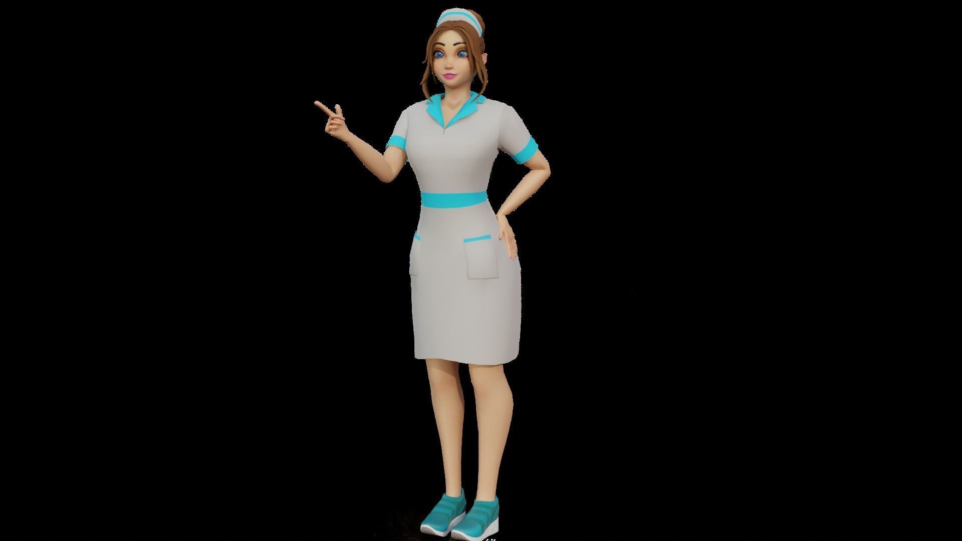 Cartoon Nurse Female Rigged Animated Blender with Unity  Low-poly 3D model_3