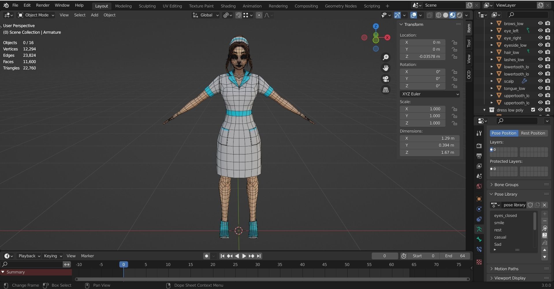 Cartoon Nurse Female Rigged Animated Blender with Unity  Low-poly 3D model_13