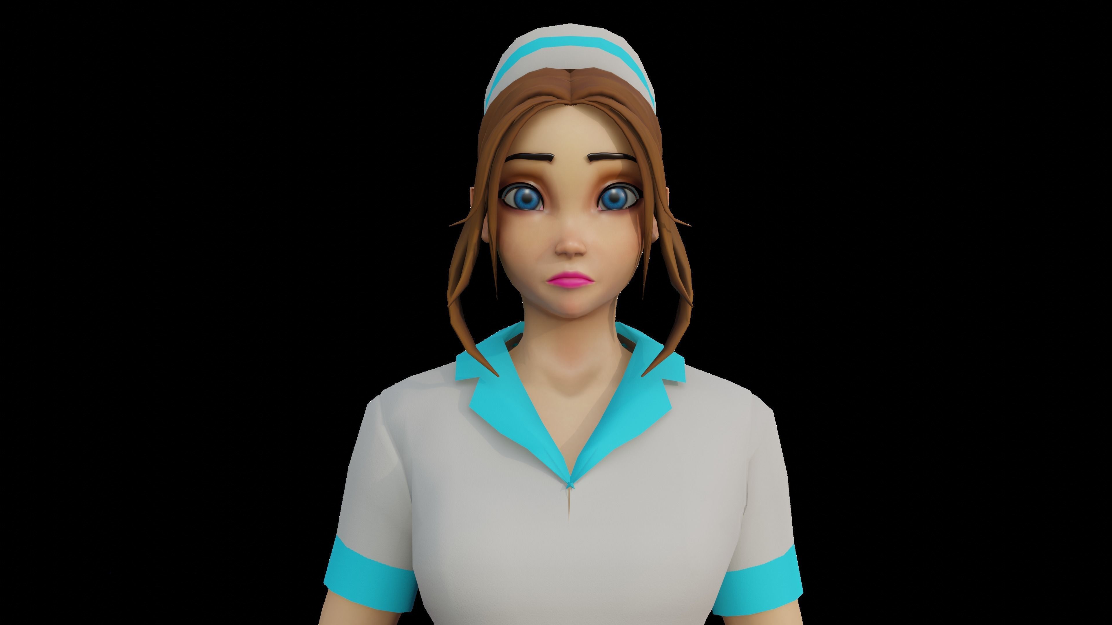 Cartoon Nurse Female Rigged Animated Blender with Unity  Low-poly 3D model_6