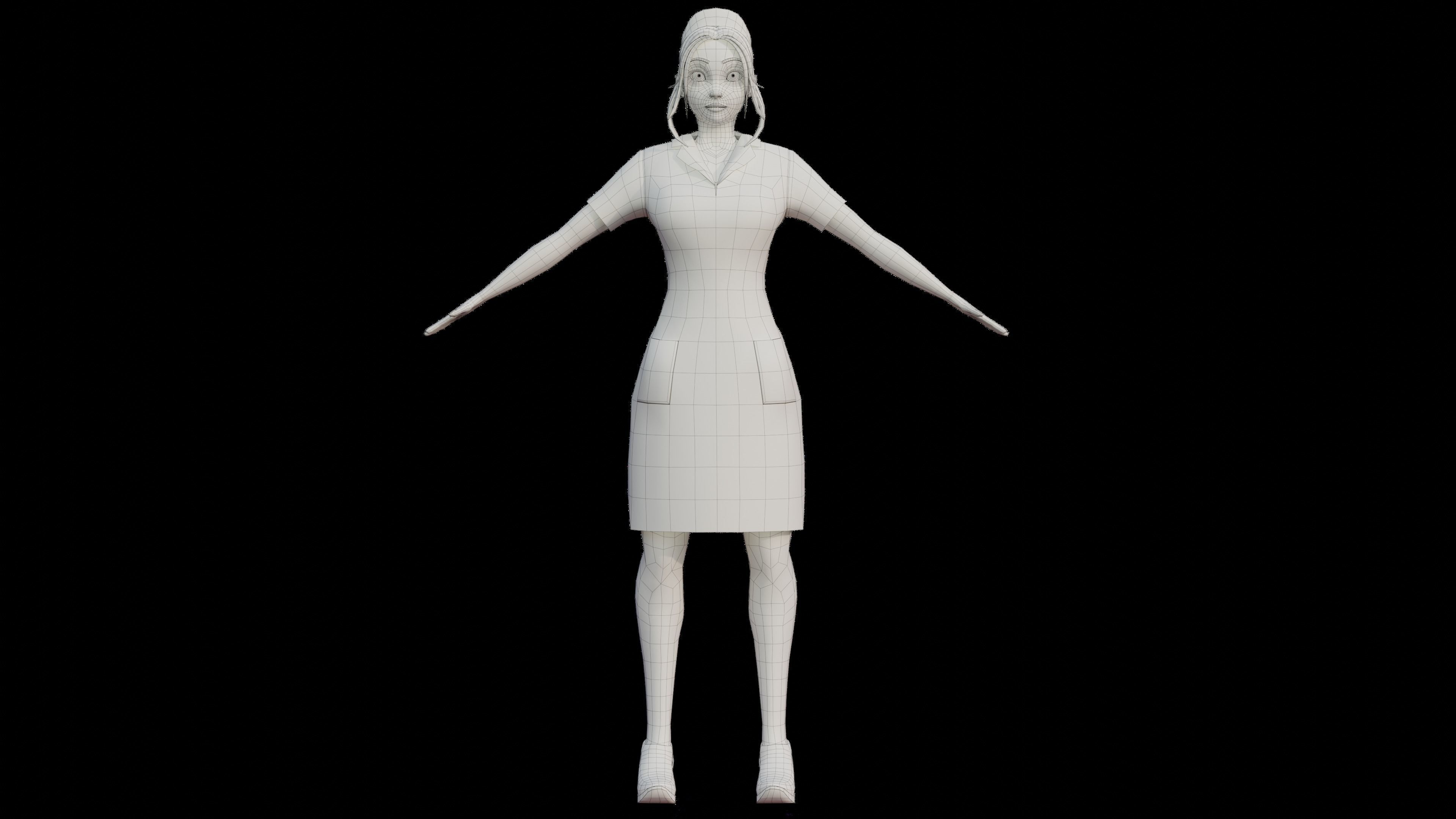 Cartoon Nurse Female Rigged Animated Blender with Unity  Low-poly 3D model_11