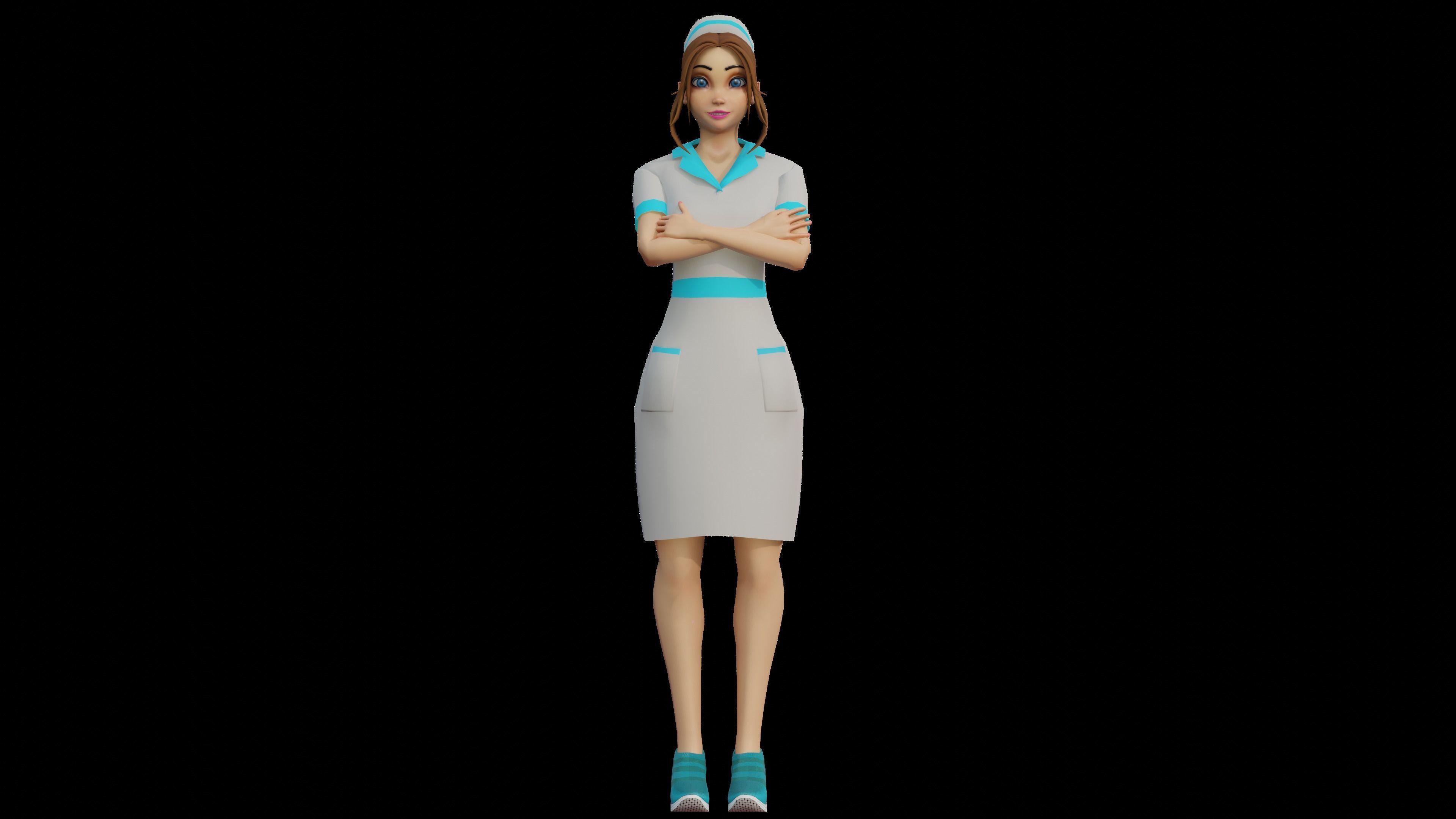 Cartoon Nurse Female Rigged Animated Blender with Unity  Low-poly 3D model_10