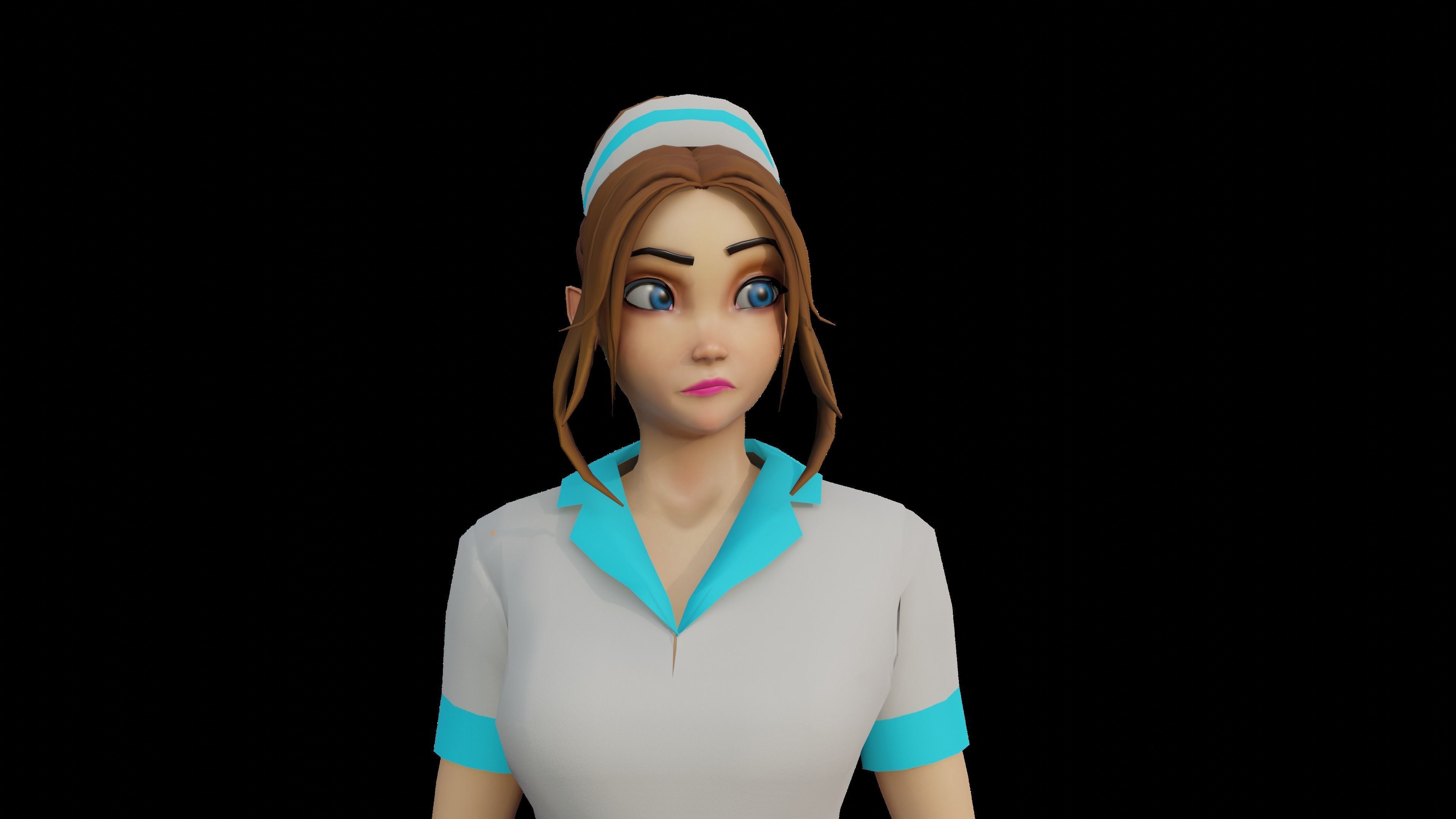 Cartoon Nurse Female Rigged Animated Blender with Unity  Low-poly 3D model_7