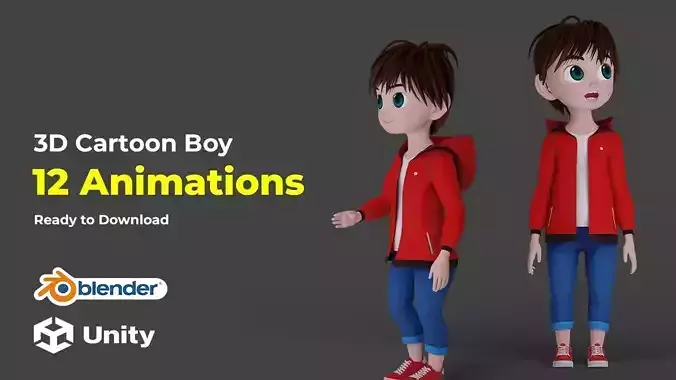 Cartoon Boy jacket Rigged Animated with Unity Low-poly 3D model
