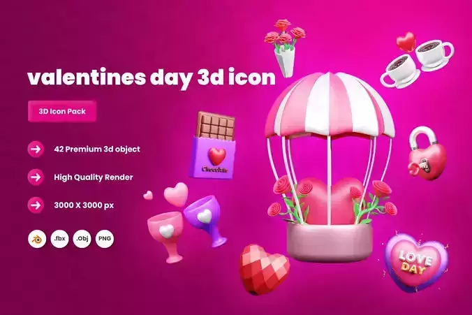 Valentines day 3d Icon Pack 