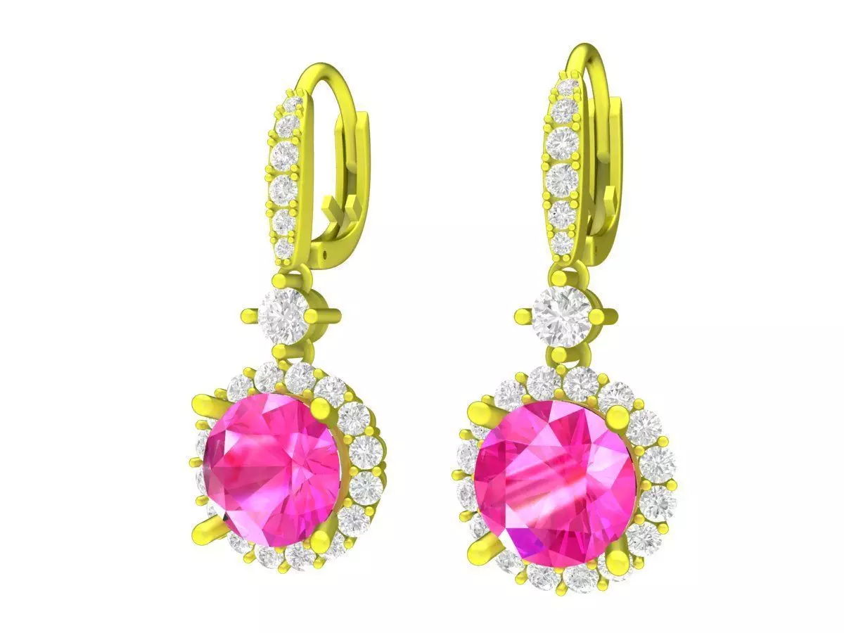 Halo Pink Gemstone Drop Earrings Jewelry Model 7288 3D print model