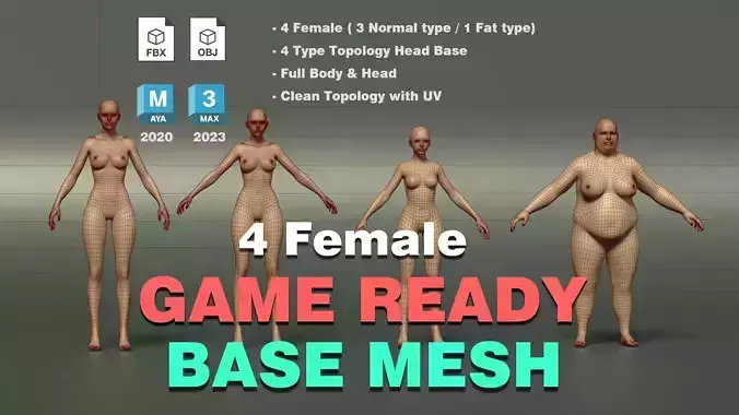 4 Female BaseMesh Game Ready Clean Topology With UV