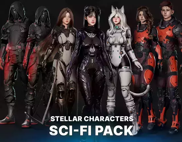 Stellar Sci-Fi Pack - Male and Female Characters 3D Model Collection