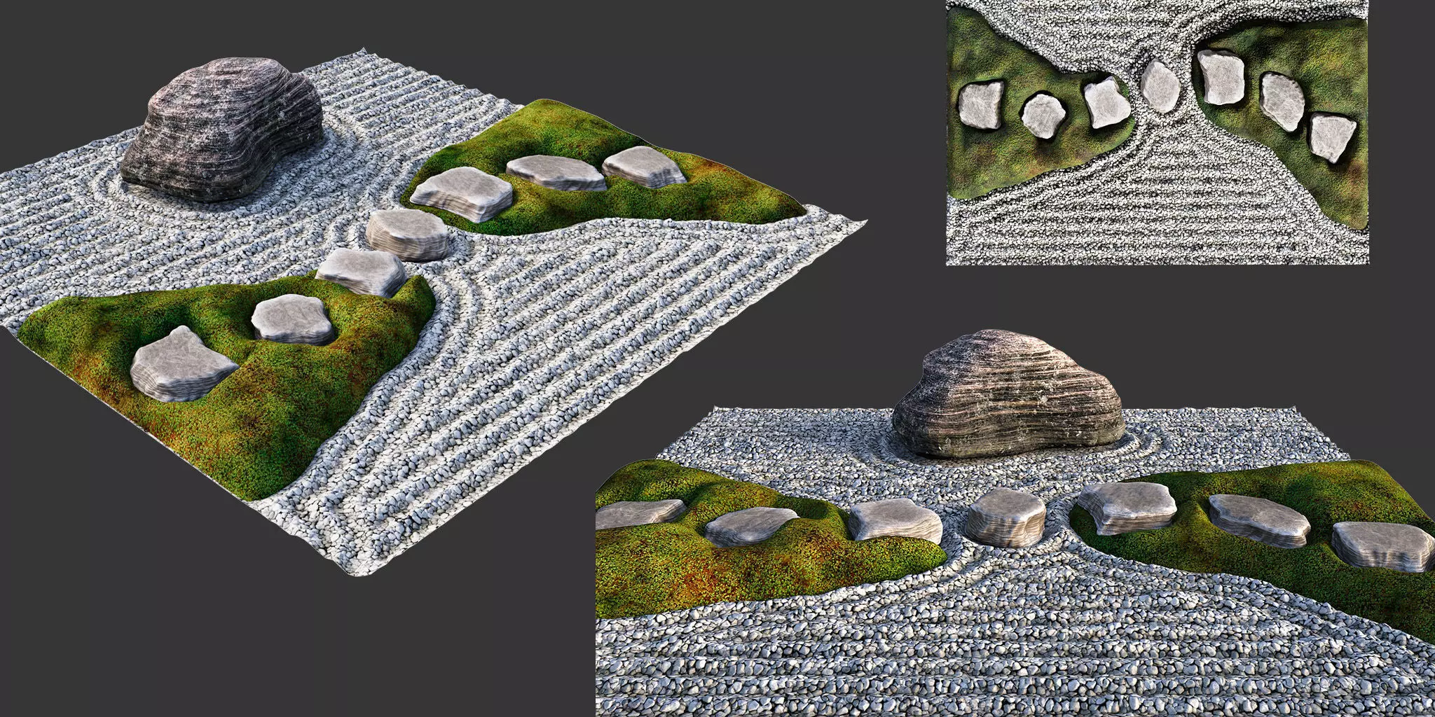 Japanese Rock Zen Garden 05 - PBR - Lowpoly Low-poly 3D model