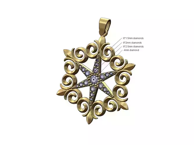 Floral star diamond cluster pendant and charm