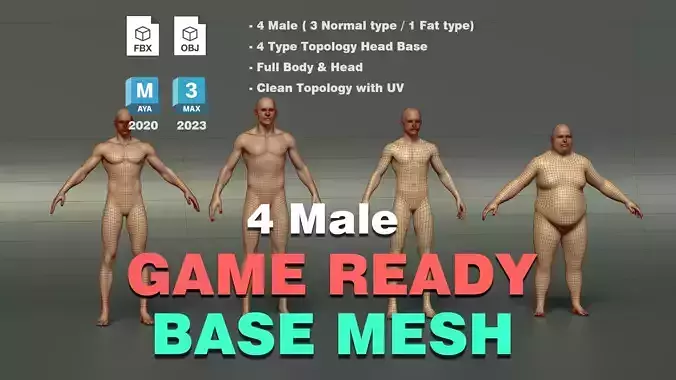 4 Male BaseMesh Game Ready Clean Topology With UV