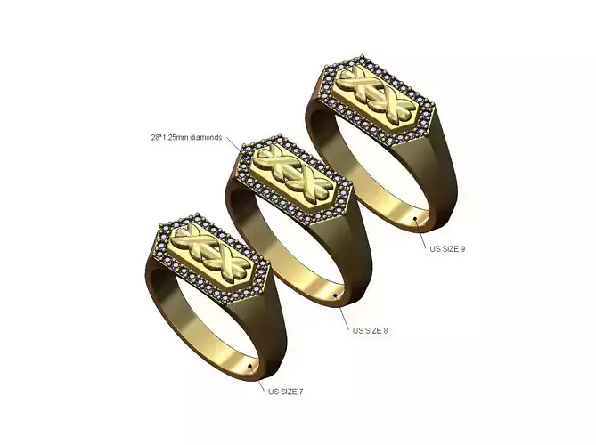Diamond stitched knife edge signet ring US sizes 7 8 9