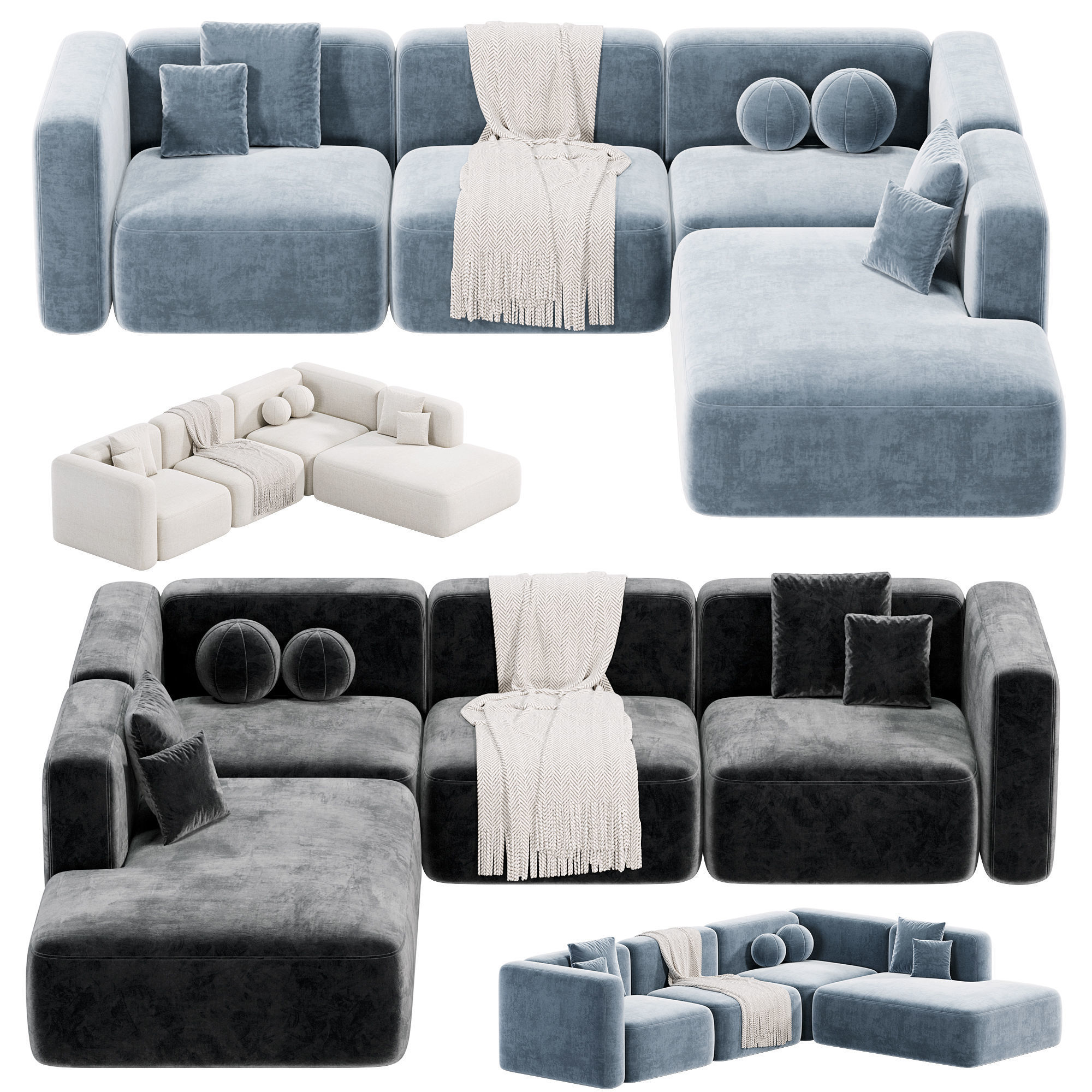 BASECAMP CHAISELOUNGE left Modular Sofa Low-poly 3D model_1