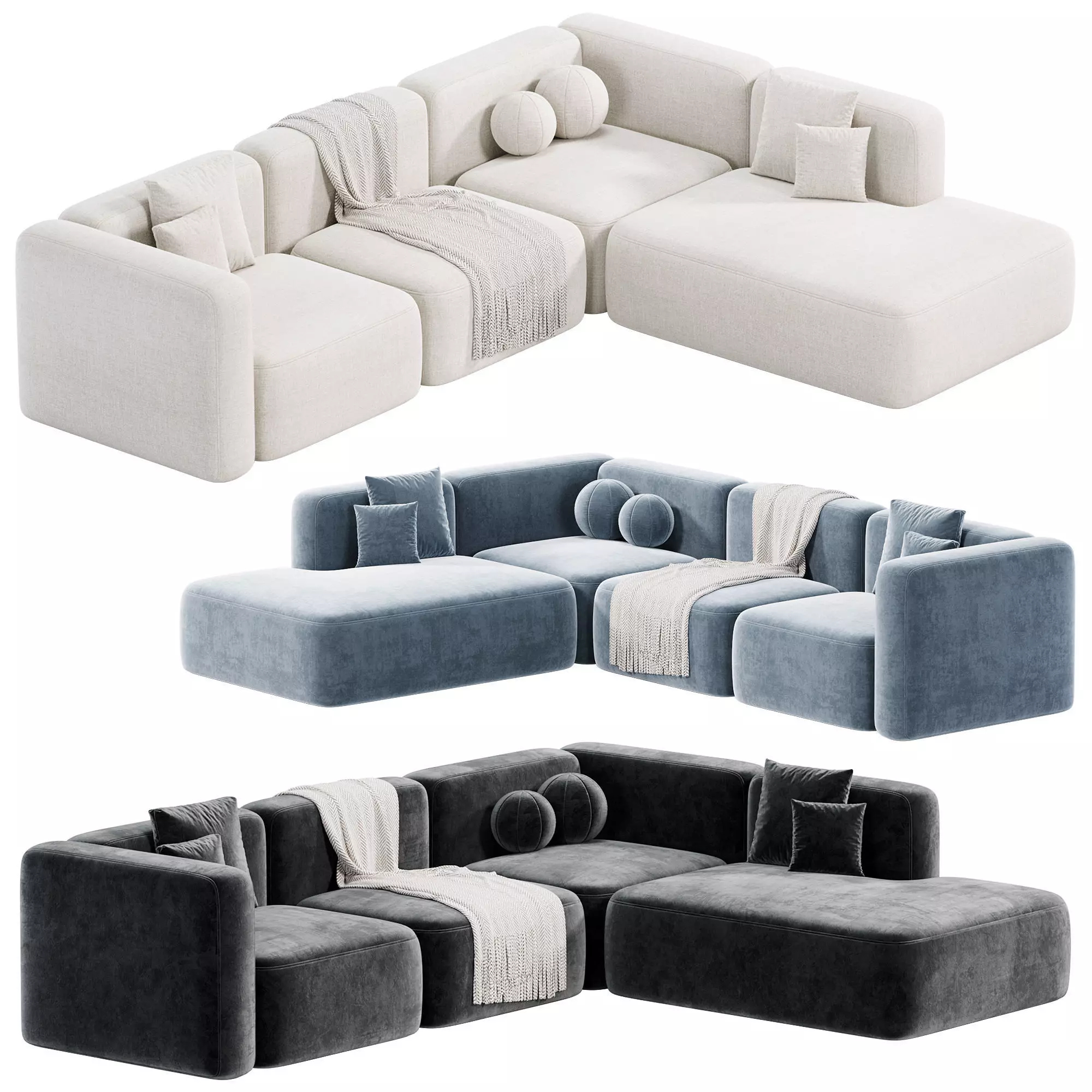 BASECAMP CHAISELOUNGE left Modular Sofa Low-poly 3D model_0