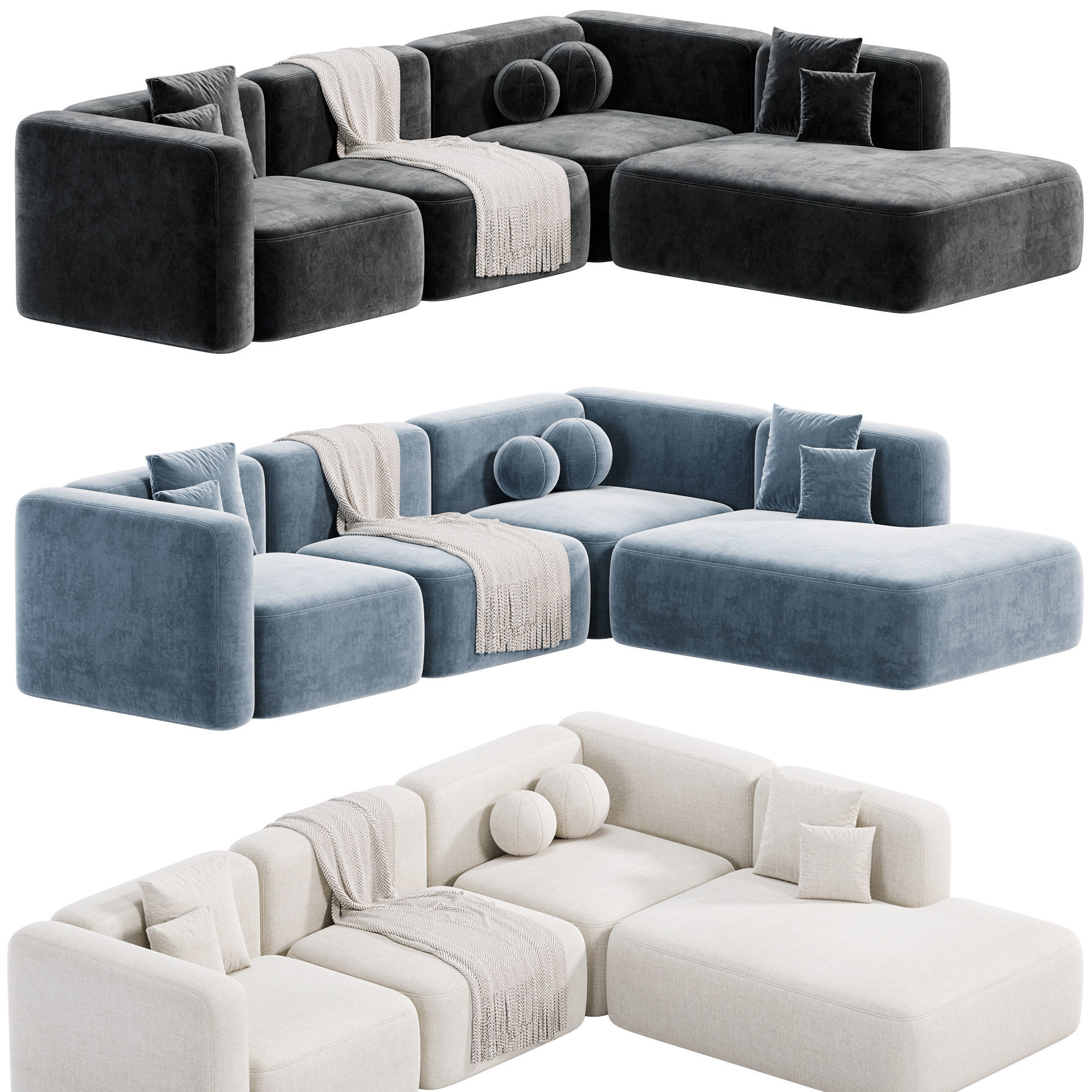BASECAMP CHAISELOUNGE left Modular Sofa Low-poly 3D model_2