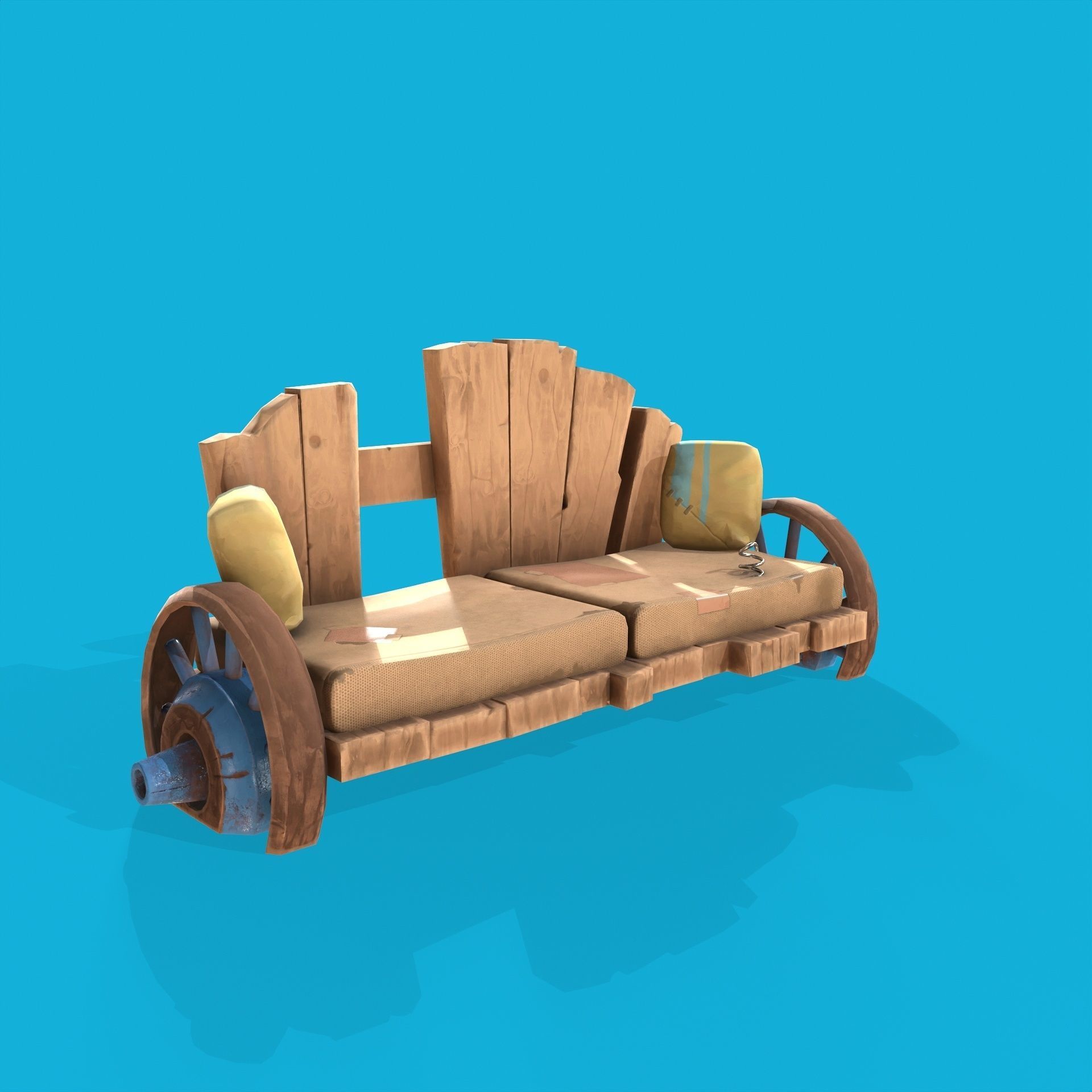 Wood Bench Low-poly 3D model_4
