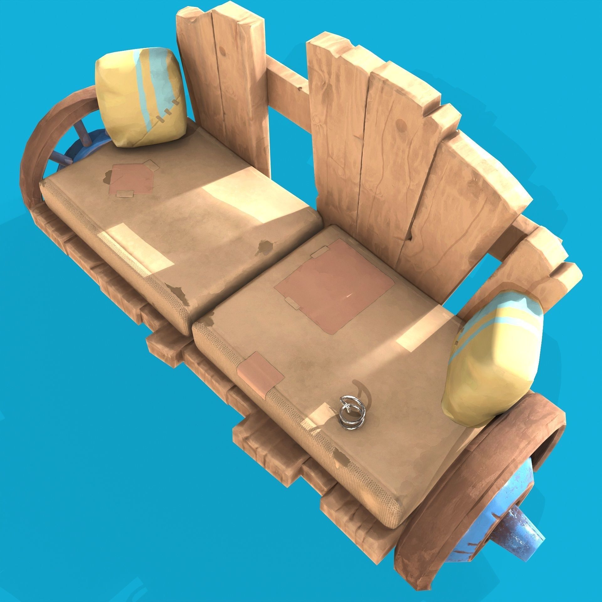 Wood Bench Low-poly 3D model_10